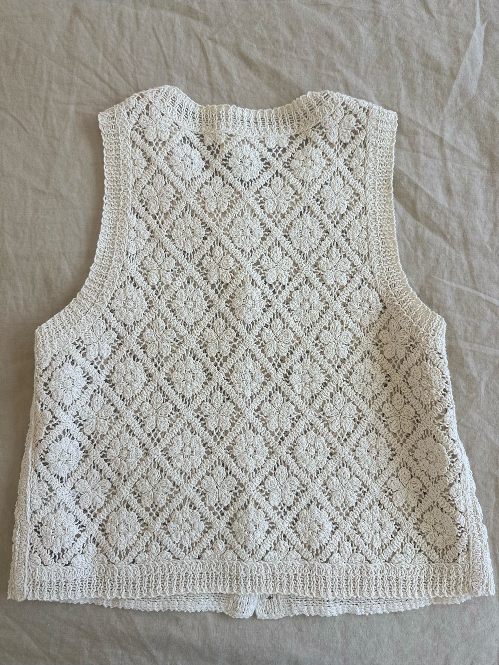 Sezane Ron Tank BlouseCrochet Knit Button Front Vest in Ecru - Picture 5 of 9